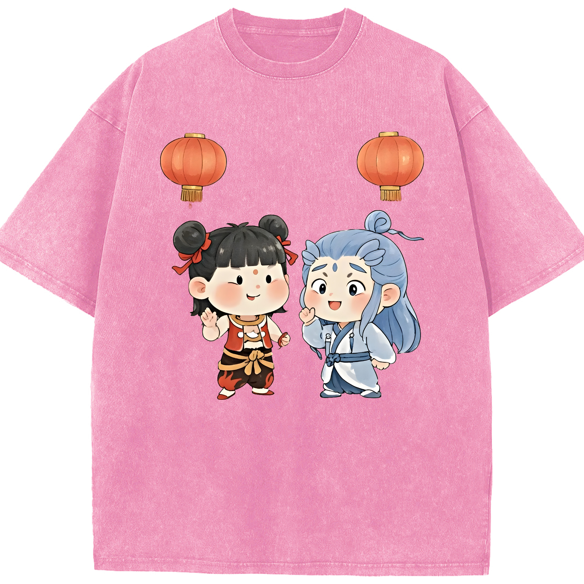 （画像用） Ne Zha 2 ナタ 魔童の大暴れ 綿100% ヴィンテージ風 半袖Tシャツ（フロントプリント）